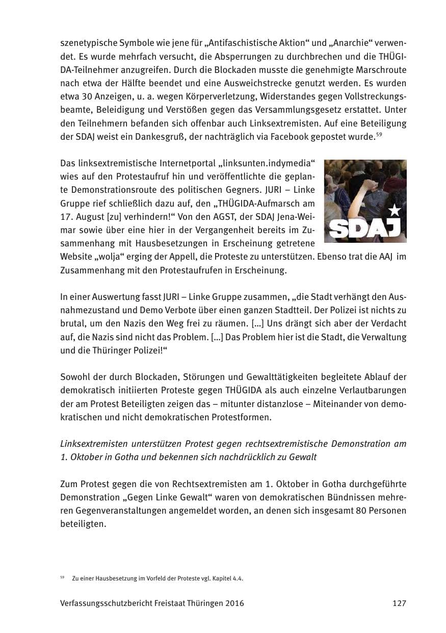 Seite 129 des Verfassungsschutzbericht 2016 Thüringen