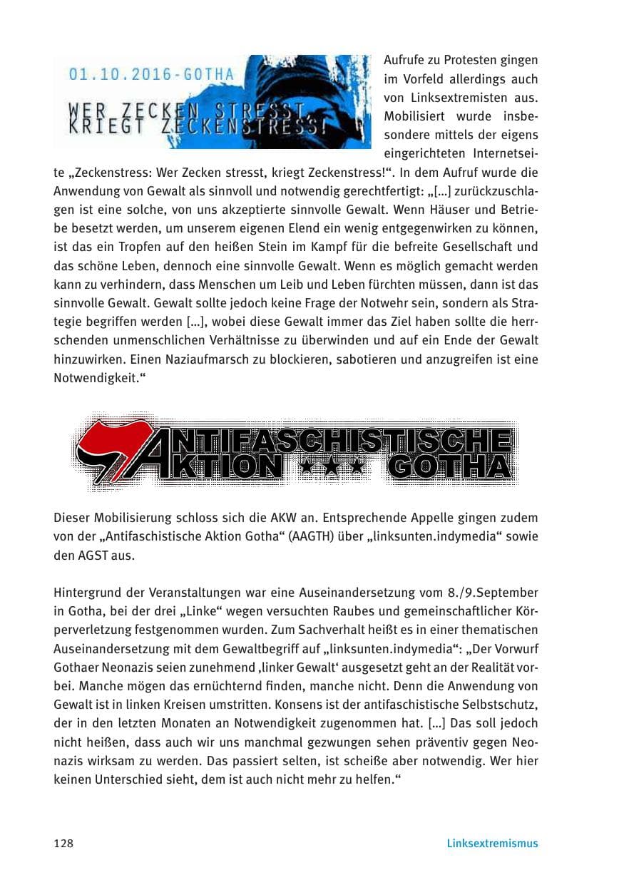 Seite 130 des Verfassungsschutzbericht 2016 Thüringen