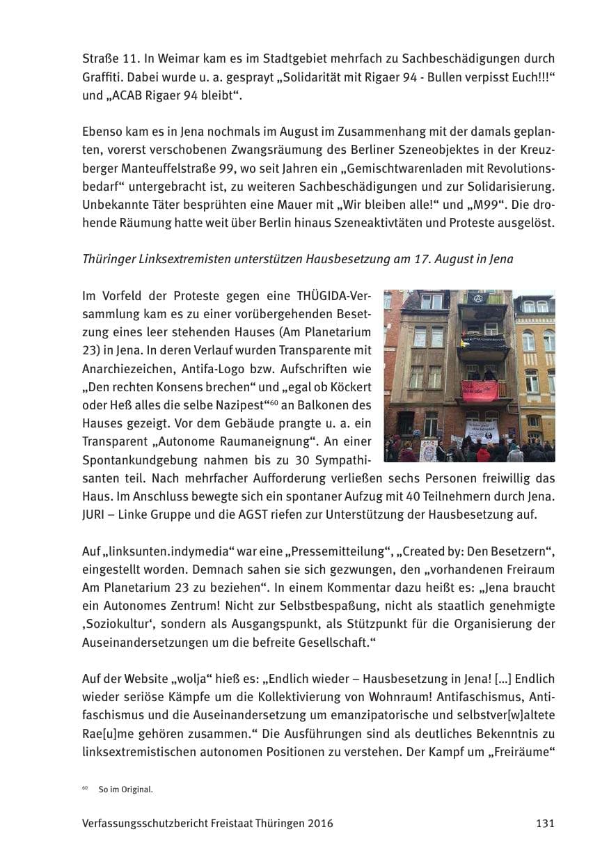 Seite 133 des Verfassungsschutzbericht 2016 Thüringen