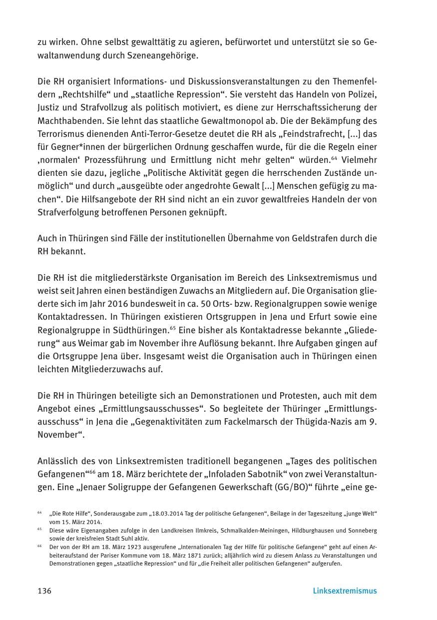 Seite 138 des Verfassungsschutzbericht 2016 Thüringen