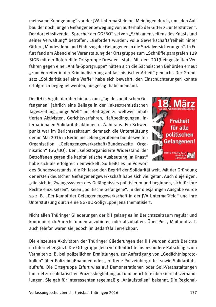 Seite 139 des Verfassungsschutzbericht 2016 Thüringen