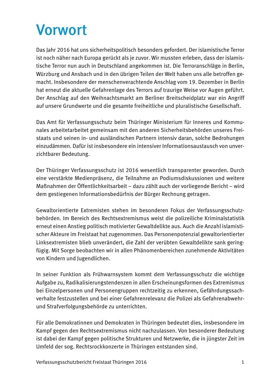 Seite 3 des Verfassungsschutzbericht 2016 Thüringen