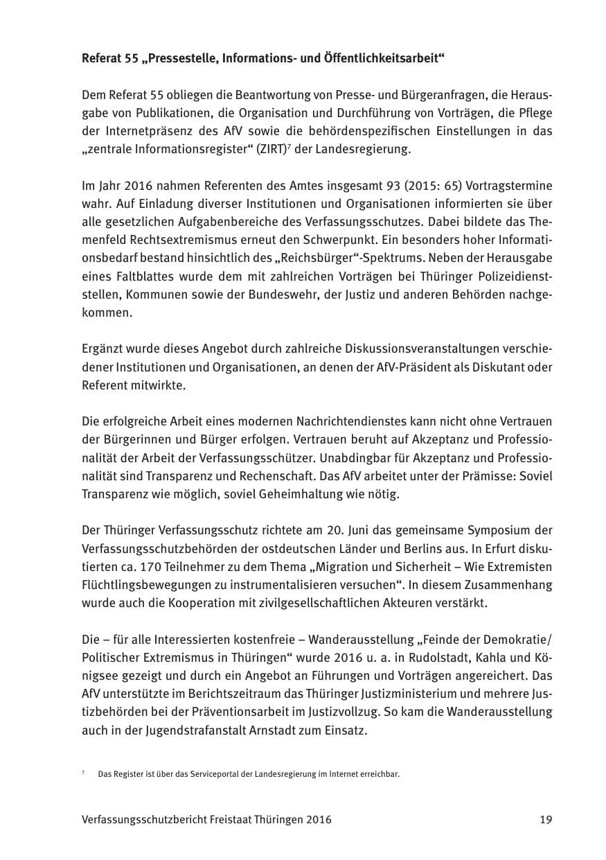 Seite 21 des Verfassungsschutzbericht 2016 Thüringen