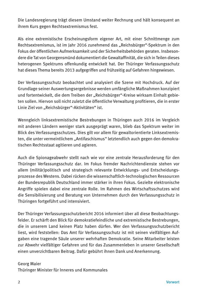 Seite 4 des Verfassungsschutzbericht 2016 Thüringen