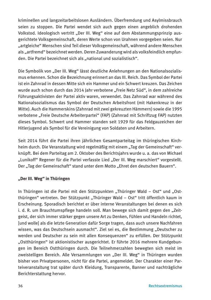Seite 38 des Verfassungsschutzbericht 2016 Thüringen