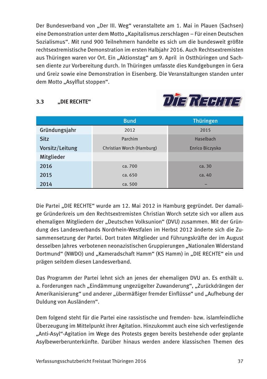 Seite 39 des Verfassungsschutzbericht 2016 Thüringen