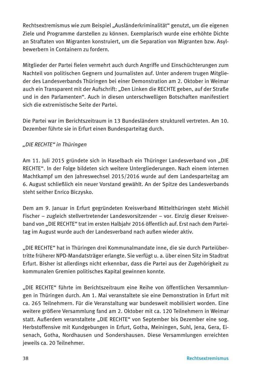 Seite 40 des Verfassungsschutzbericht 2016 Thüringen