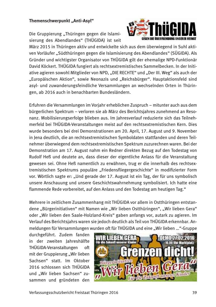 Seite 41 des Verfassungsschutzbericht 2016 Thüringen