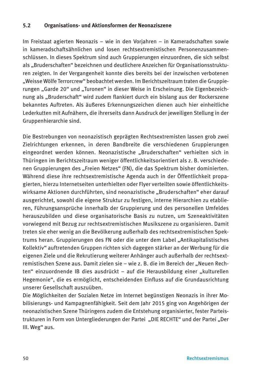 Seite 52 des Verfassungsschutzbericht 2016 Thüringen