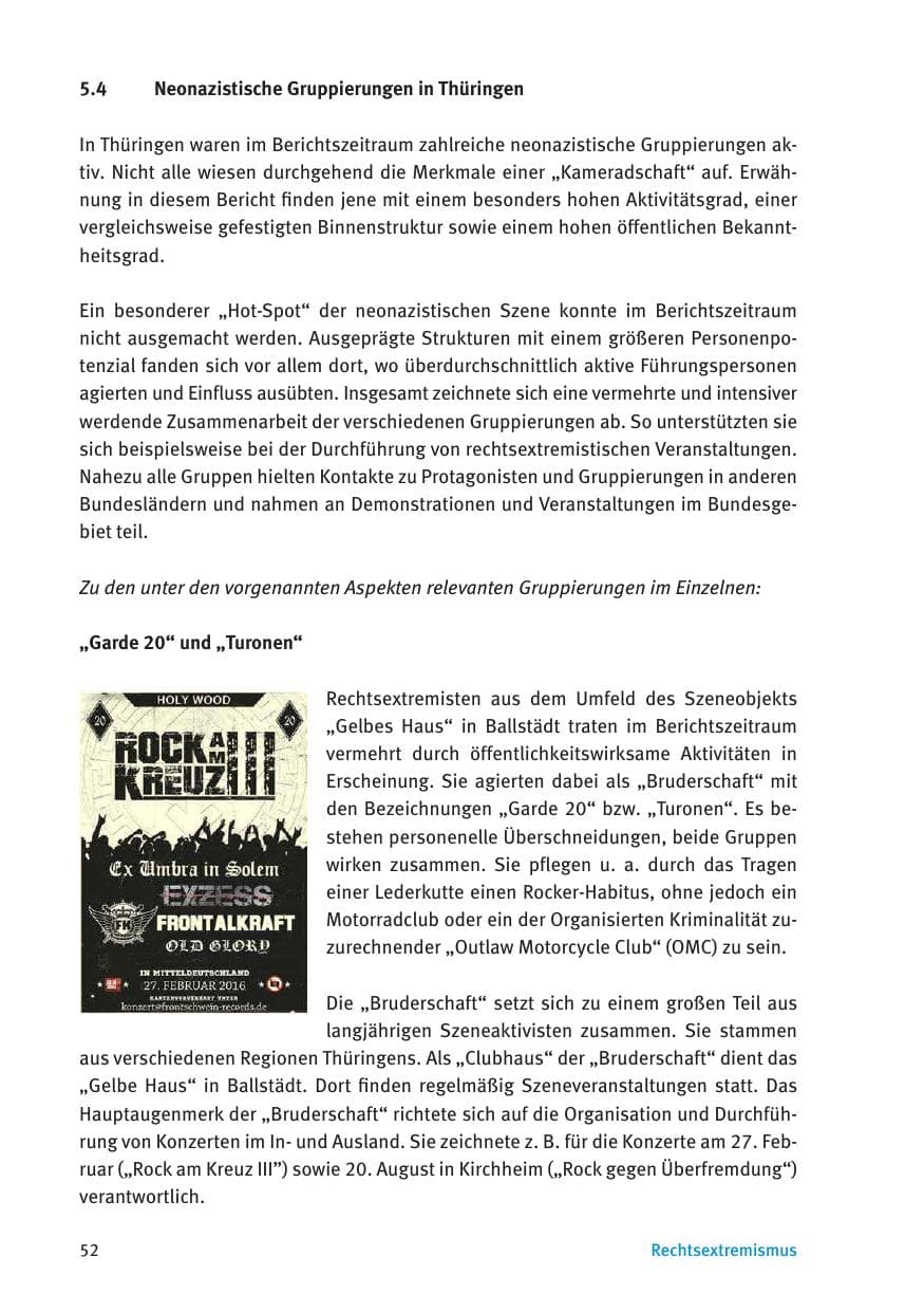 Seite 54 des Verfassungsschutzbericht 2016 Thüringen