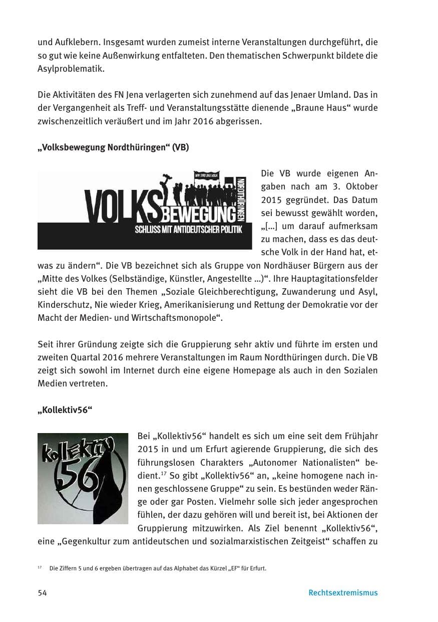 Seite 56 des Verfassungsschutzbericht 2016 Thüringen