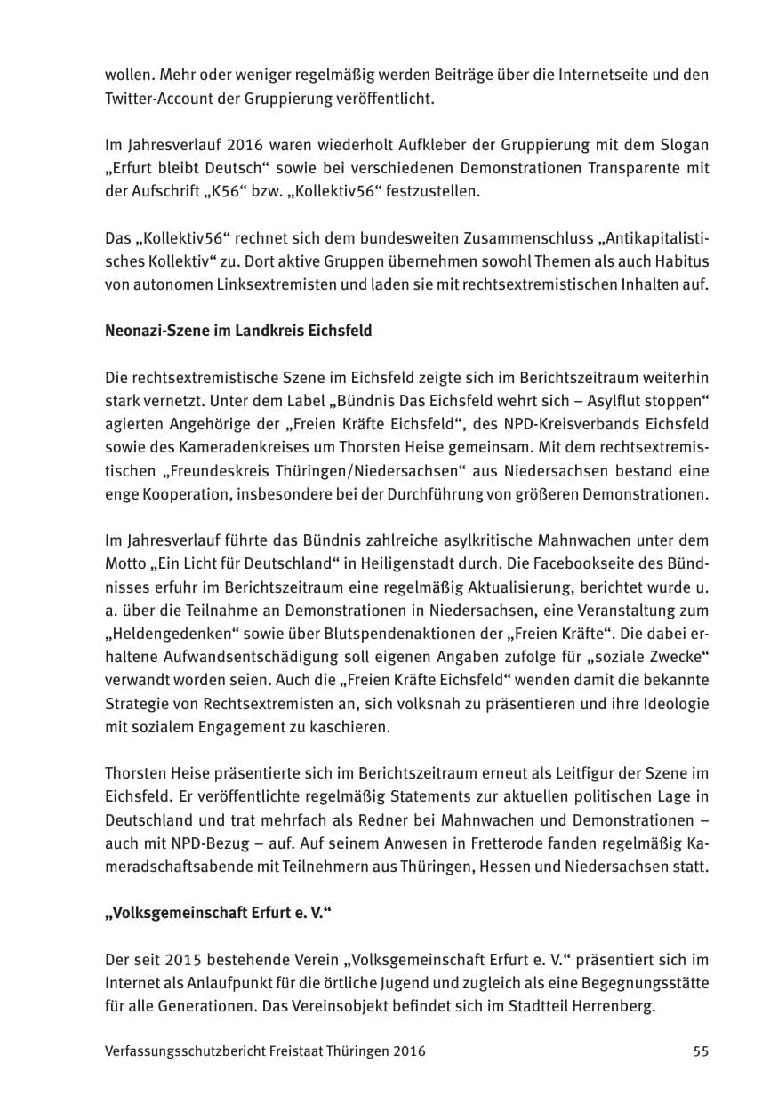 Seite 57 des Verfassungsschutzbericht 2016 Thüringen