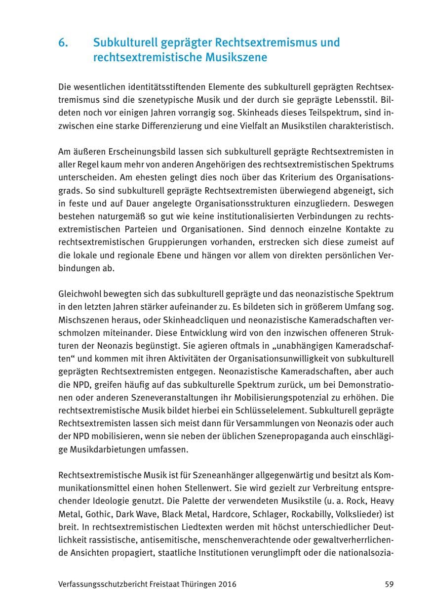 Seite 61 des Verfassungsschutzbericht 2016 Thüringen
