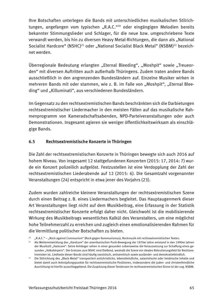 Seite 67 des Verfassungsschutzbericht 2016 Thüringen