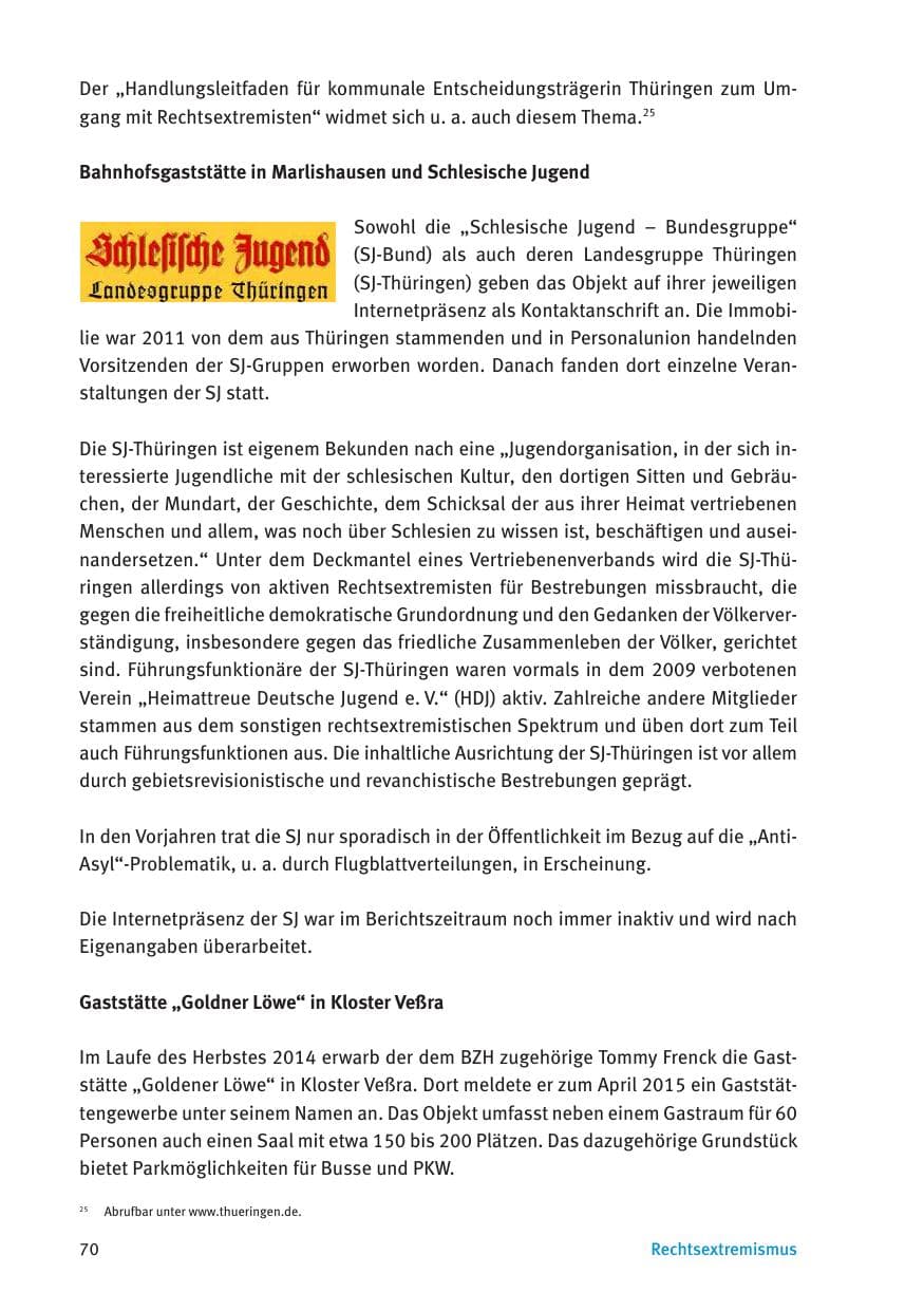 Seite 72 des Verfassungsschutzbericht 2016 Thüringen