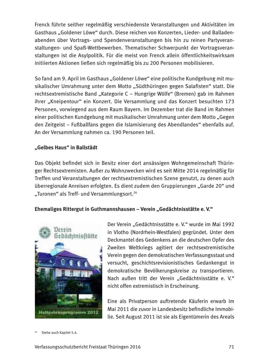 Seite 73 des Verfassungsschutzbericht 2016 Thüringen