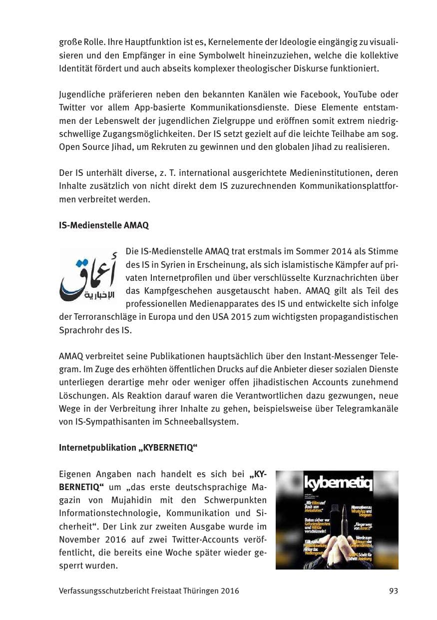 Seite 95 des Verfassungsschutzbericht 2016 Thüringen