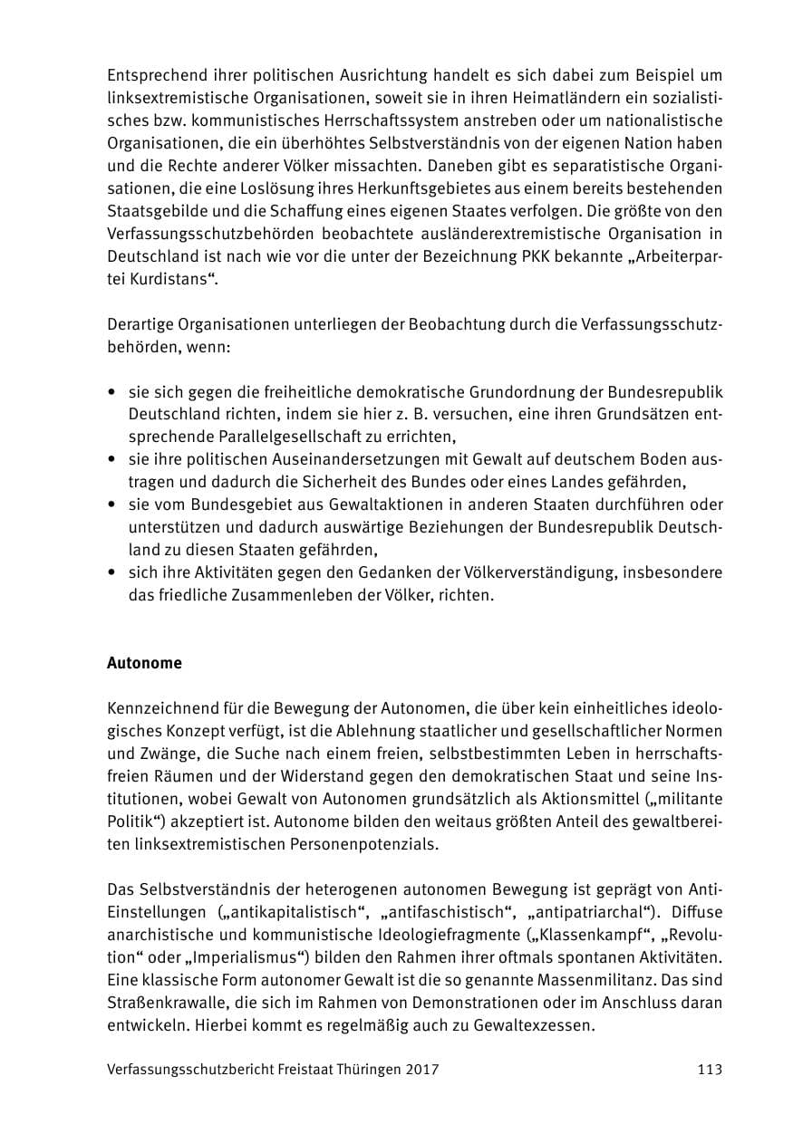 Seite 115 des Verfassungsschutzbericht 2017 Thüringen