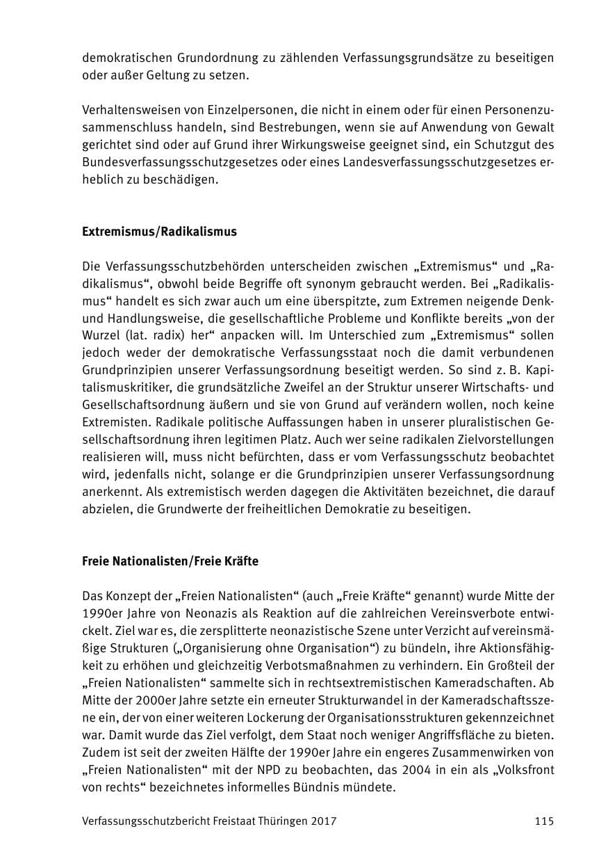 Seite 117 des Verfassungsschutzbericht 2017 Thüringen