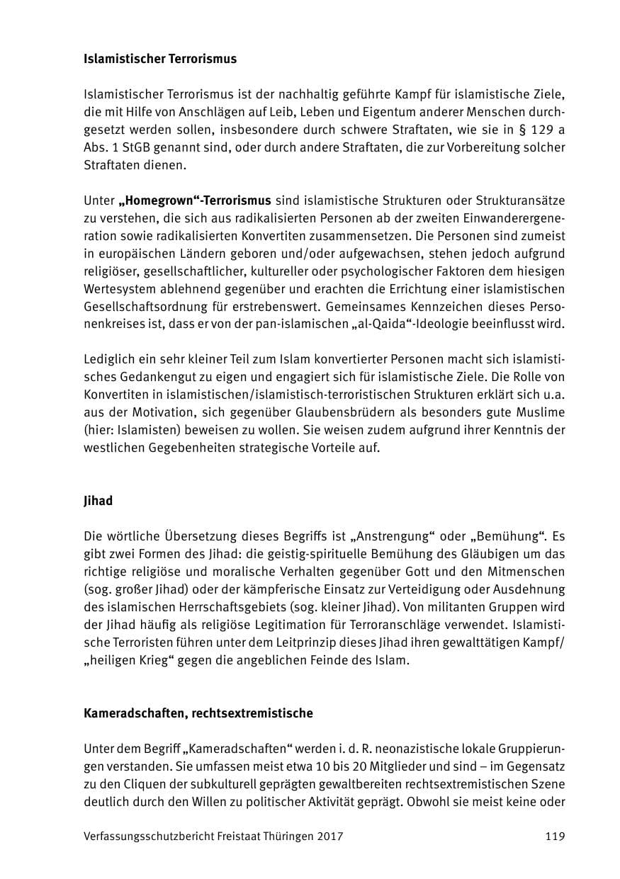 Seite 121 des Verfassungsschutzbericht 2017 Thüringen