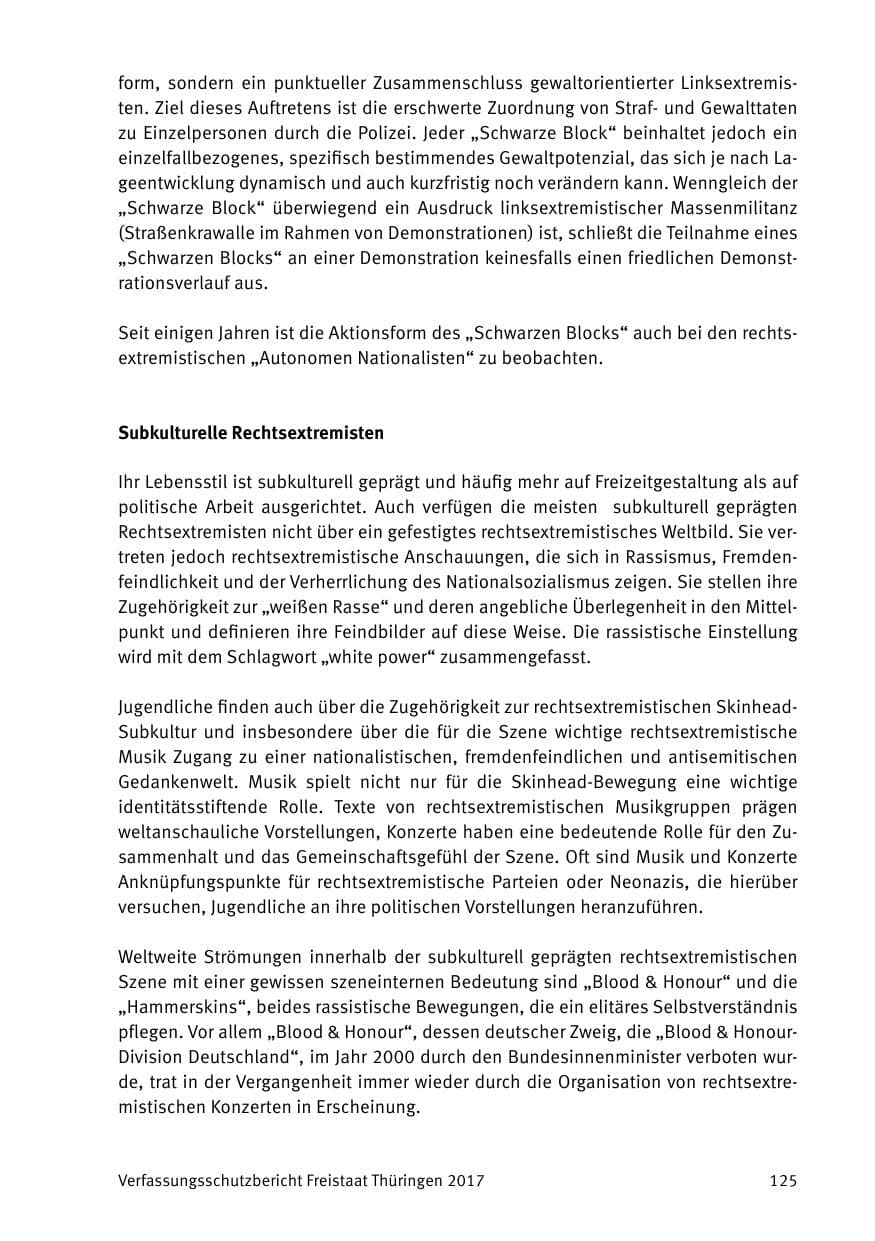 Seite 127 des Verfassungsschutzbericht 2017 Thüringen