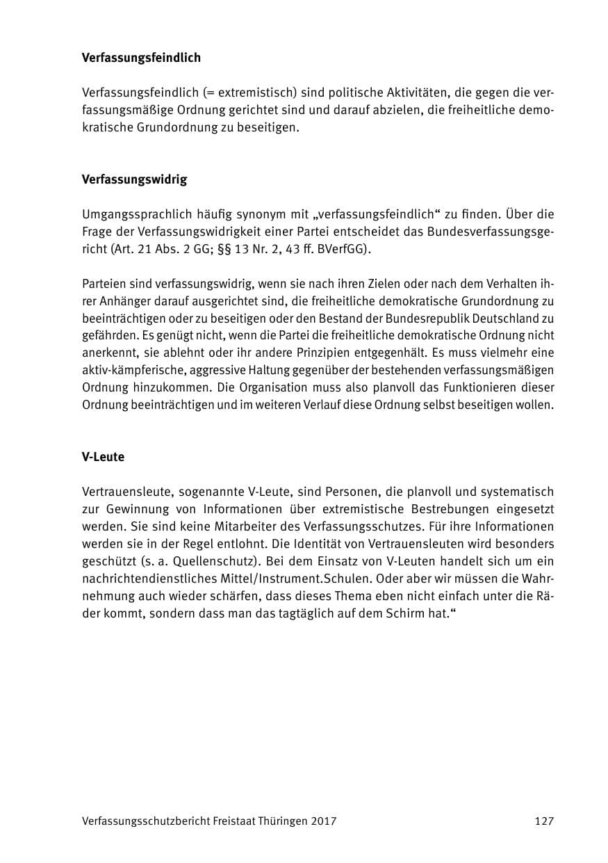 Seite 129 des Verfassungsschutzbericht 2017 Thüringen