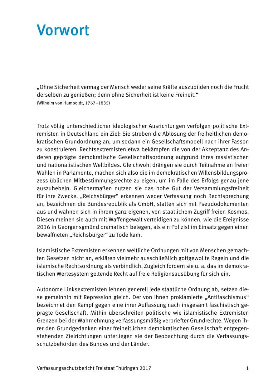 Seite 3 des Verfassungsschutzbericht 2017 Thüringen