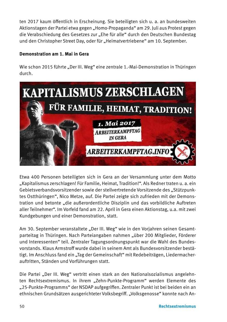 Seite 52 des Verfassungsschutzbericht 2017 Thüringen
