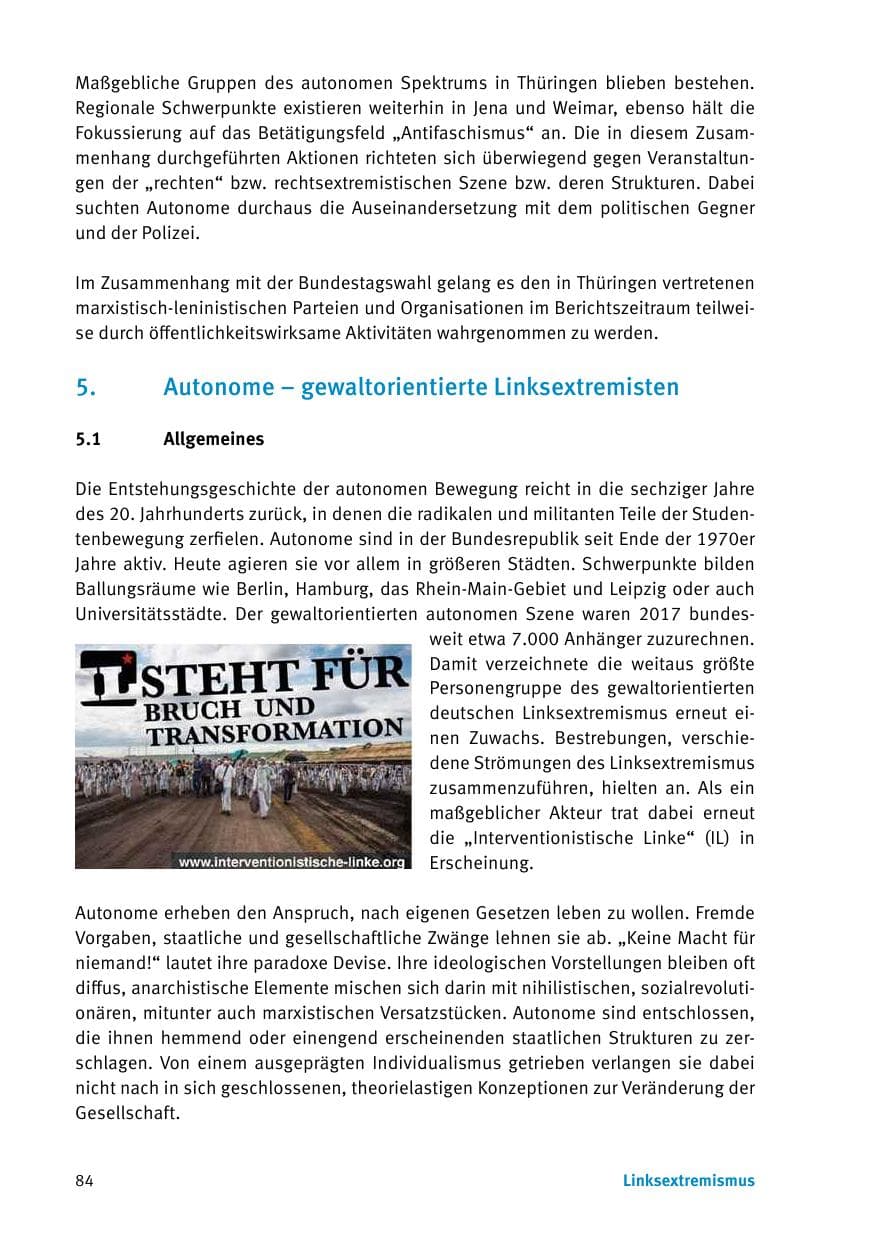 Seite 86 des Verfassungsschutzbericht 2017 Thüringen