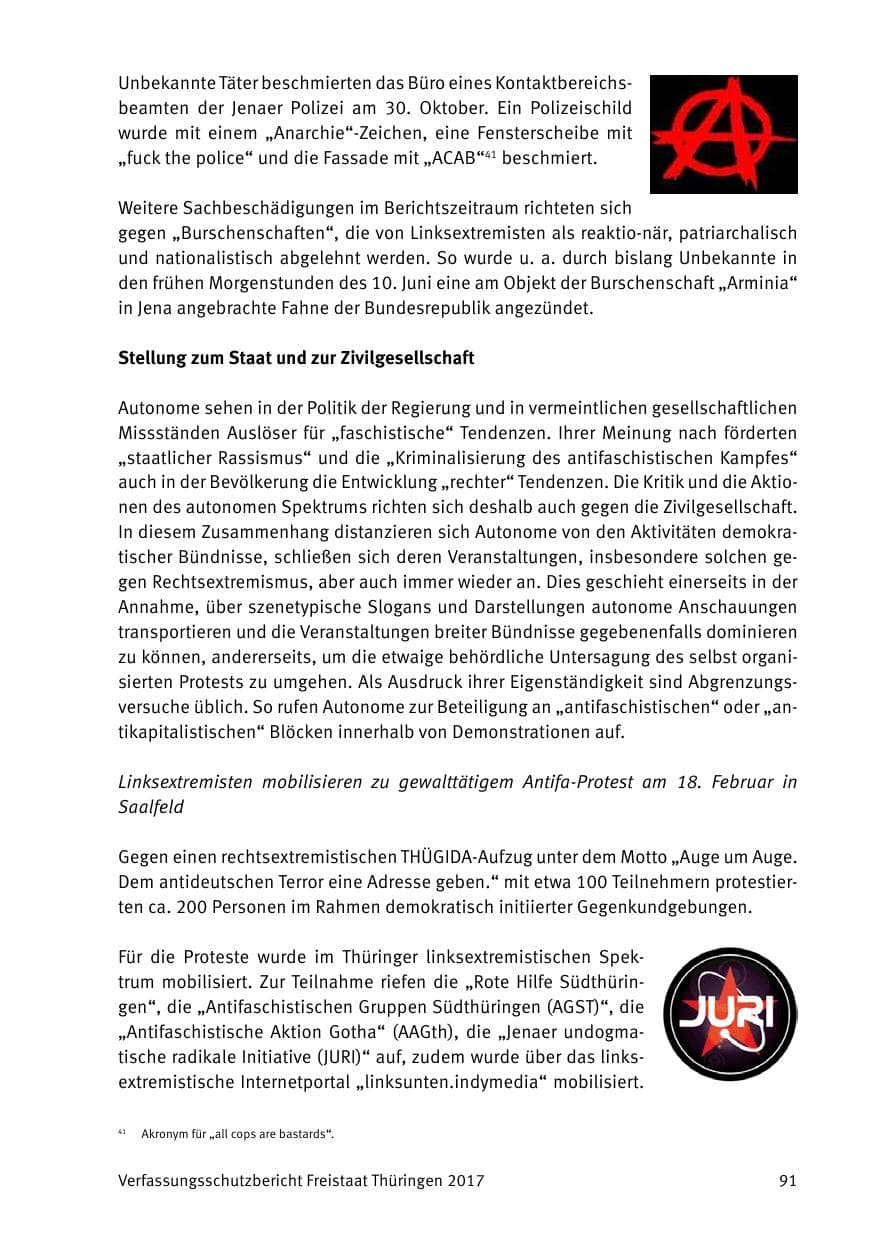 Seite 93 des Verfassungsschutzbericht 2017 Thüringen