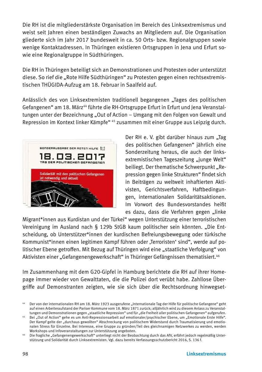Seite 100 des Verfassungsschutzbericht 2017 Thüringen