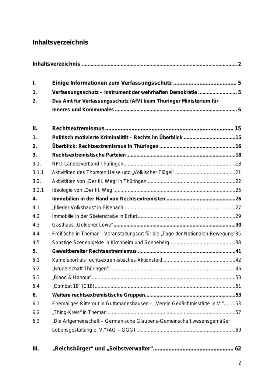 Seite 2 des Verfassungsschutzbericht 2018 Thüringen