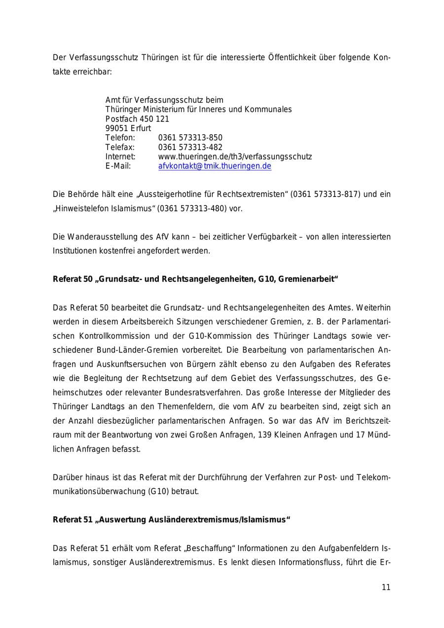 Seite 11 des Verfassungsschutzbericht 2018 Thüringen