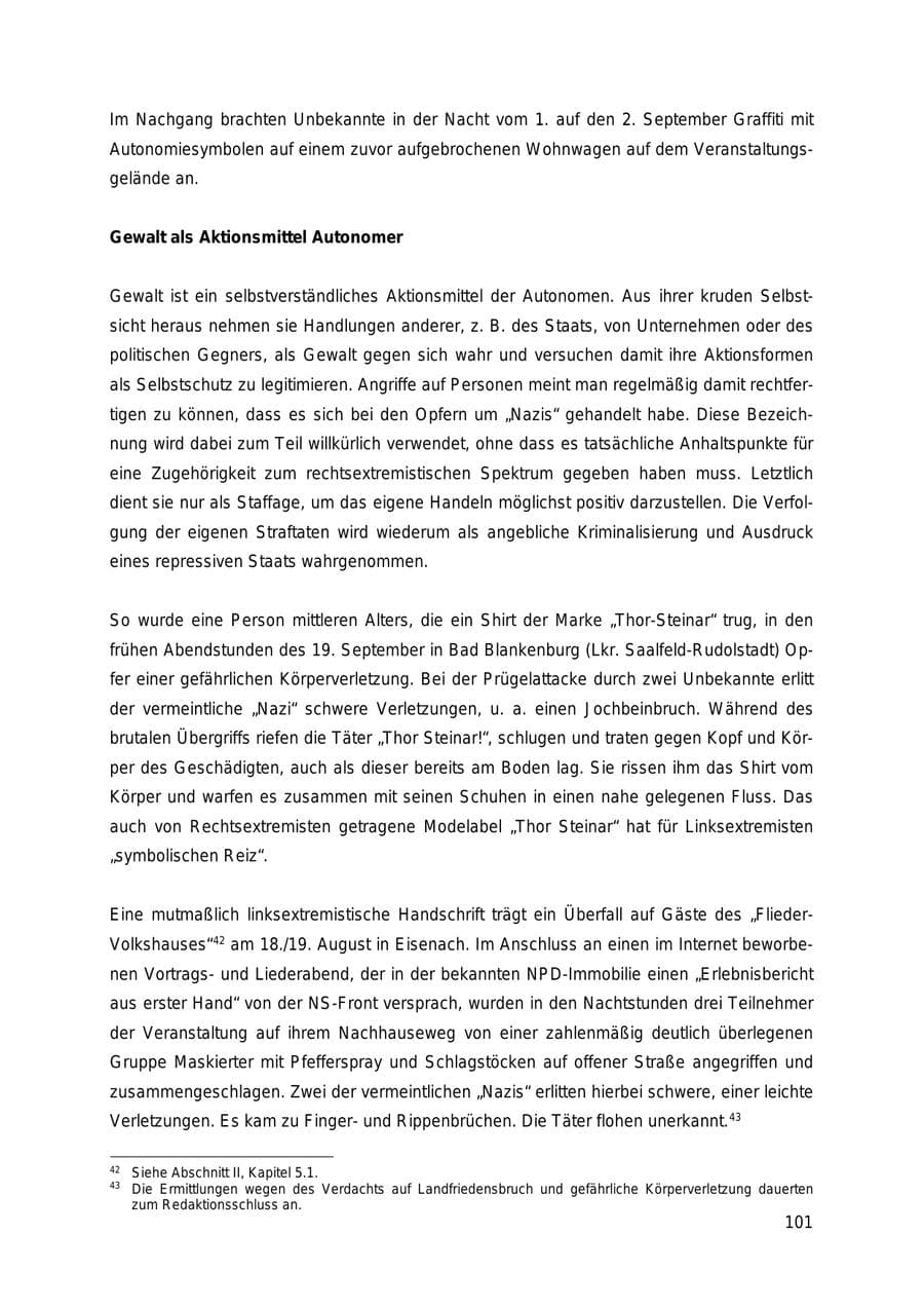 Seite 101 des Verfassungsschutzbericht 2018 Thüringen