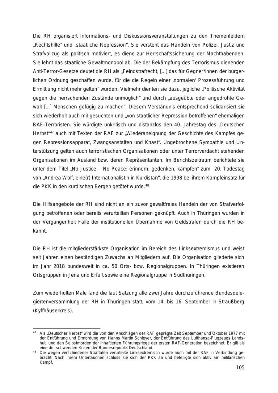 Seite 105 des Verfassungsschutzbericht 2018 Thüringen
