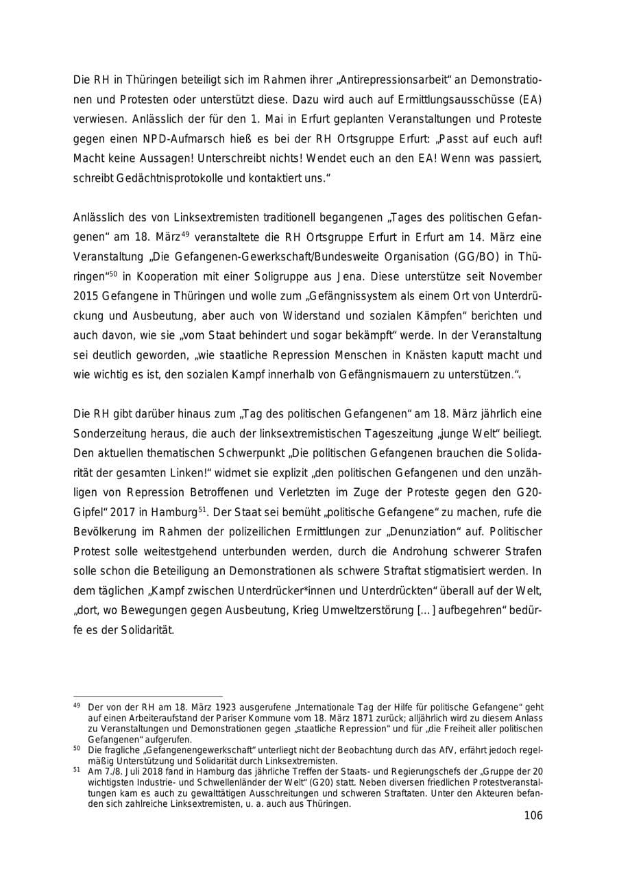 Seite 106 des Verfassungsschutzbericht 2018 Thüringen