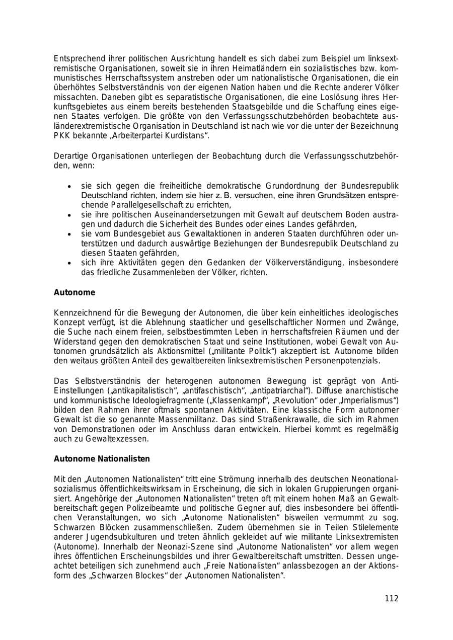Seite 112 des Verfassungsschutzbericht 2018 Thüringen