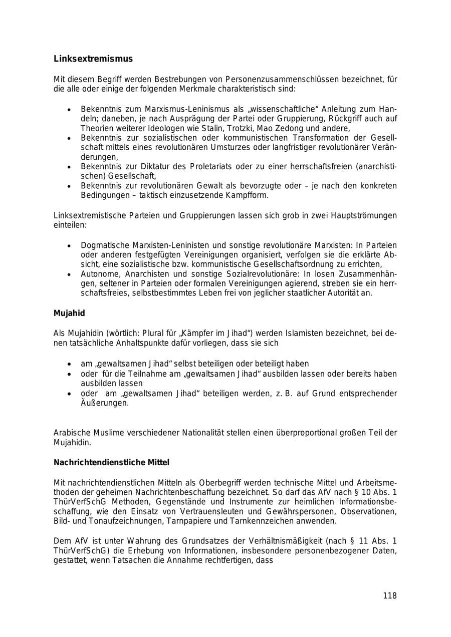 Seite 118 des Verfassungsschutzbericht 2018 Thüringen