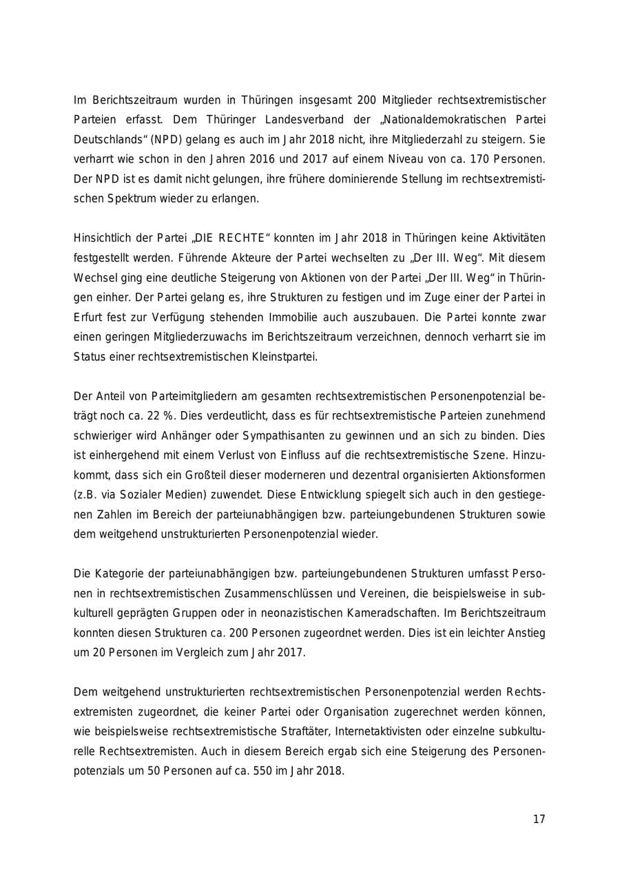 Seite 17 des Verfassungsschutzbericht 2018 Thüringen