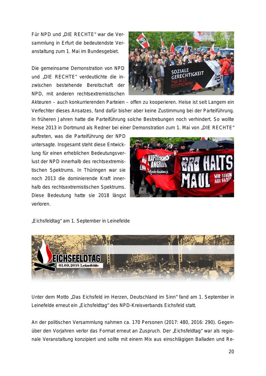 Seite 20 des Verfassungsschutzbericht 2018 Thüringen
