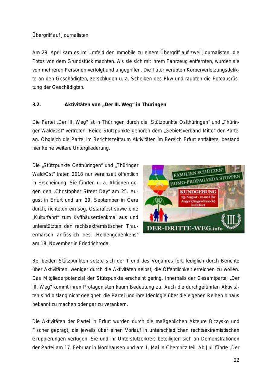 Seite 22 des Verfassungsschutzbericht 2018 Thüringen
