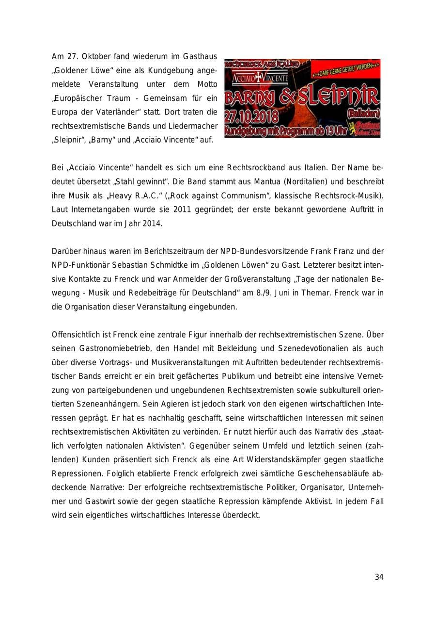 Seite 34 des Verfassungsschutzbericht 2018 Thüringen