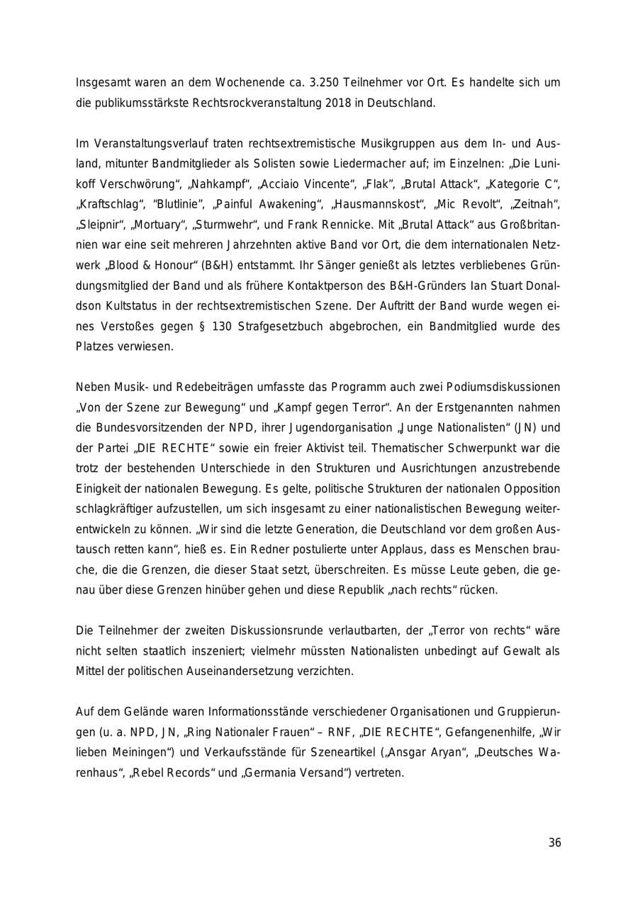 Seite 36 des Verfassungsschutzbericht 2018 Thüringen