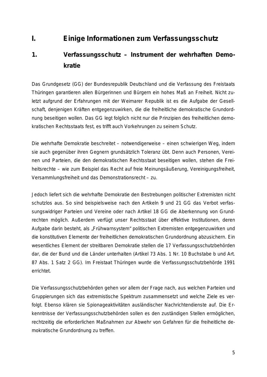 Seite 5 des Verfassungsschutzbericht 2018 Thüringen
