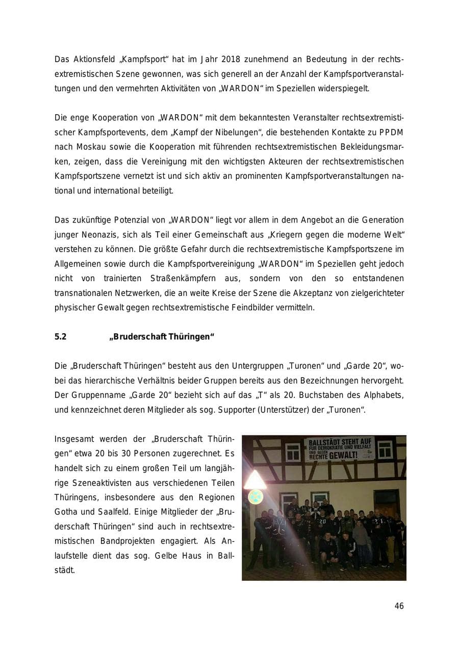 Seite 46 des Verfassungsschutzbericht 2018 Thüringen