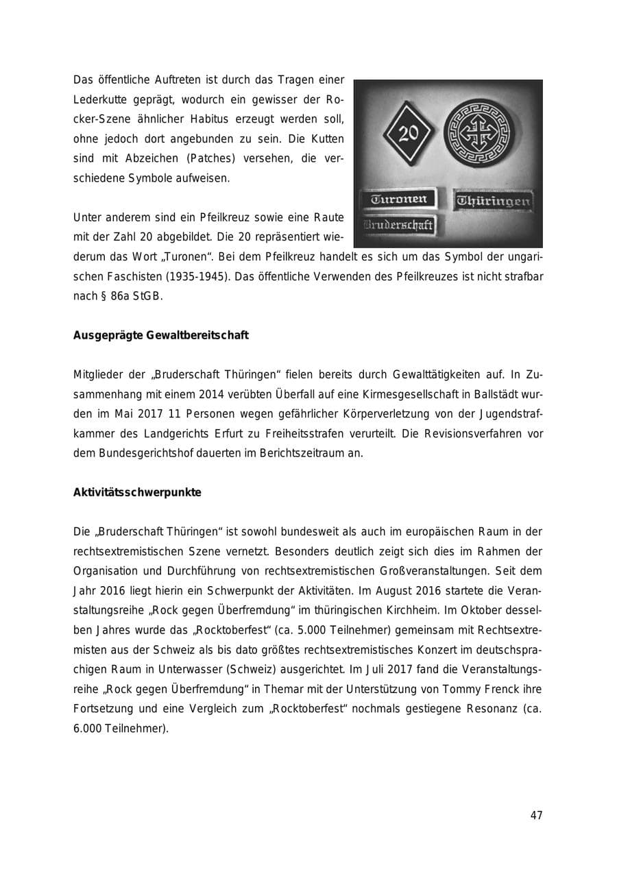 Seite 47 des Verfassungsschutzbericht 2018 Thüringen