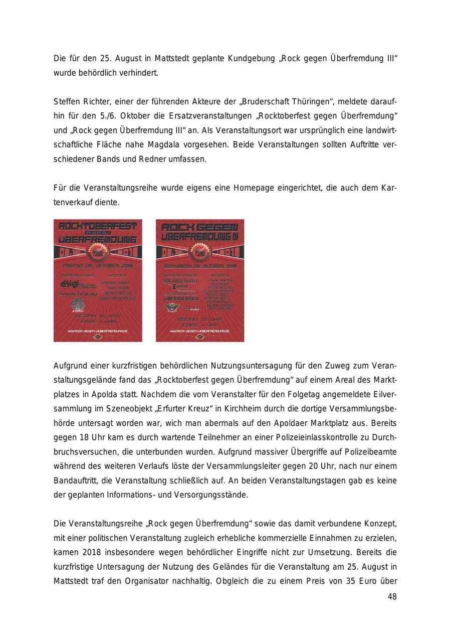 Seite 48 des Verfassungsschutzbericht 2018 Thüringen