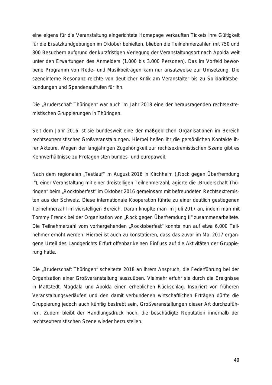 Seite 49 des Verfassungsschutzbericht 2018 Thüringen