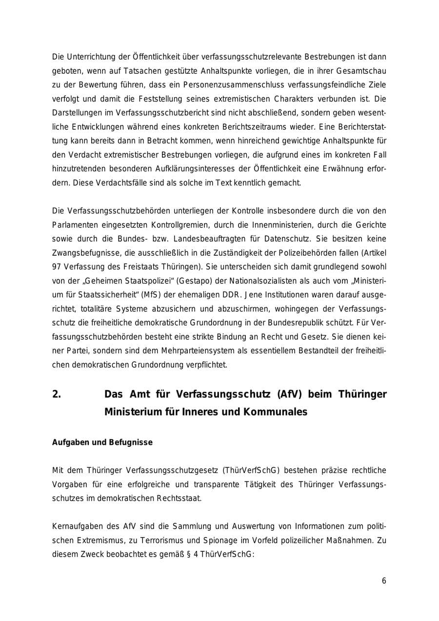 Seite 6 des Verfassungsschutzbericht 2018 Thüringen