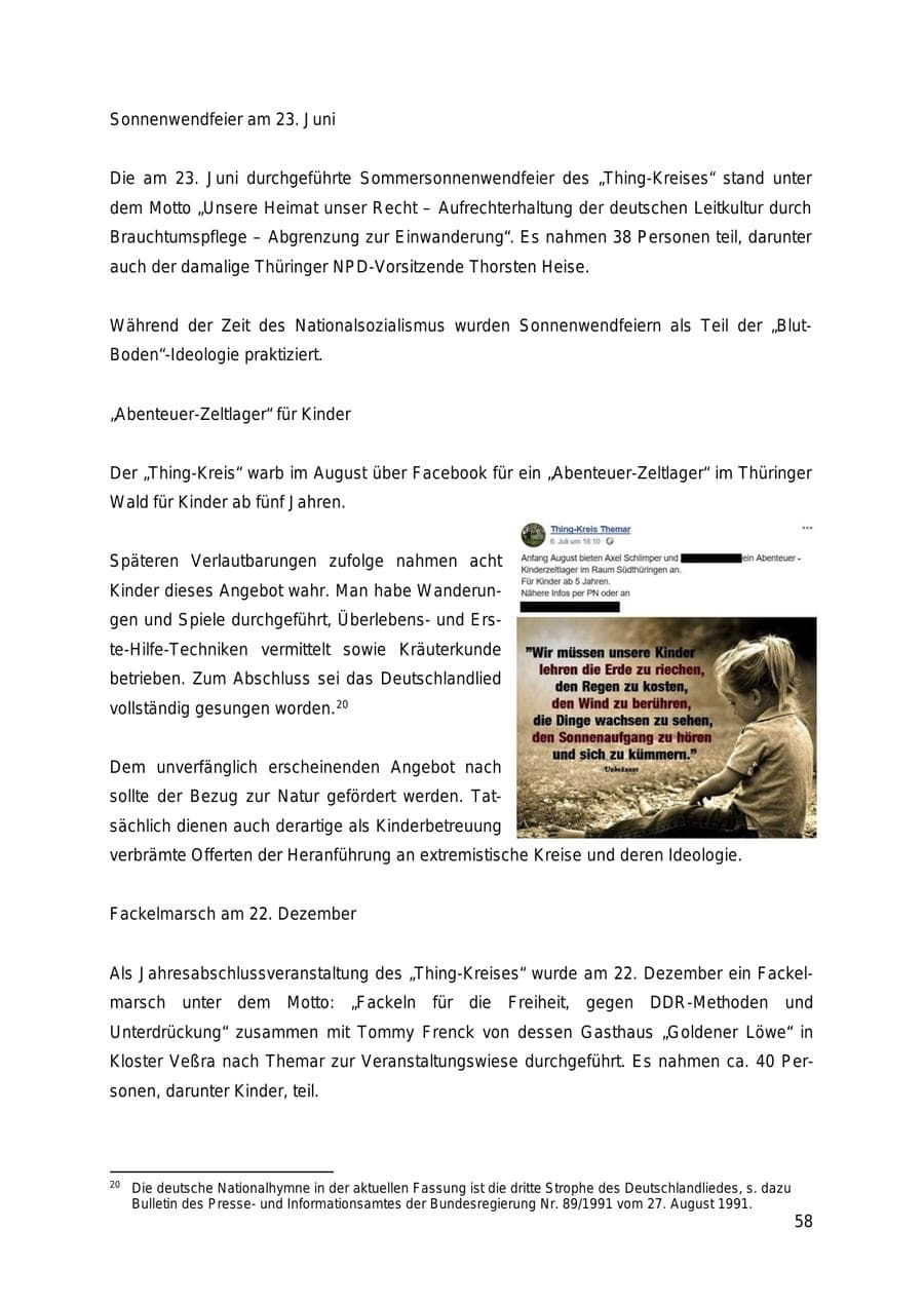 Seite 58 des Verfassungsschutzbericht 2018 Thüringen